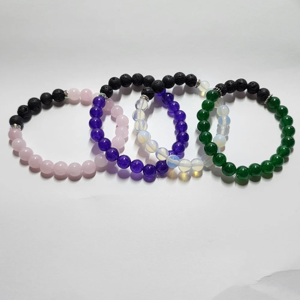 Amethyst purple and lava rock essential oil diffuser aromatherapy bracelet NWT